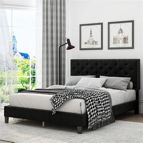 Homfa Full Size Bed, Modern Upholstered Platform Bed Frame with ...