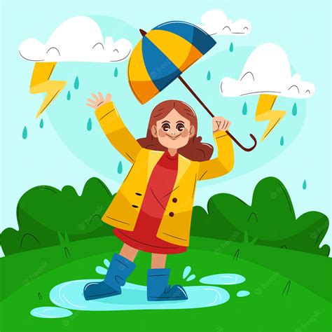 Premium Vector | Flat monsoon season illustration with person holding ...