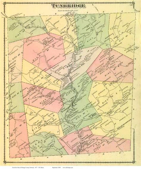 Tunbridge, Vermont 1877 Old Town Map Reprint - Orange Co. - OLD MAPS