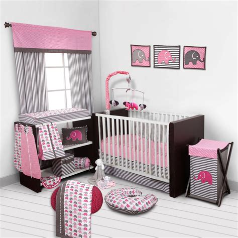 Bacati - Elephants Pink/Gray 10-Piece Nursery in a Bag Crib Bedding Set 100% Cotton Percale ...