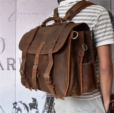 Dark brown leather briefcase backpacks - FlixGifts