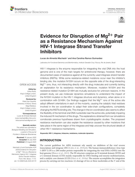 (PDF) Evidence for Disruption of Mg2+ Pair as a Resistance Mechanism Against HIV-1 Integrase ...