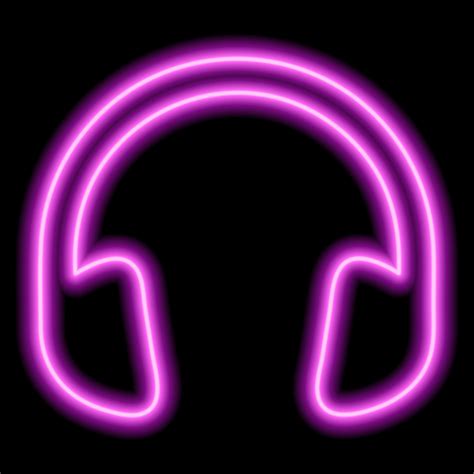 Pink headphones. Neon outline on a black background. One object. Listen to music, play 12407700 ...