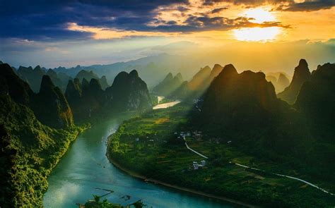 Wallpaper : sunlight, landscape, sunset, China, hill, nature ...