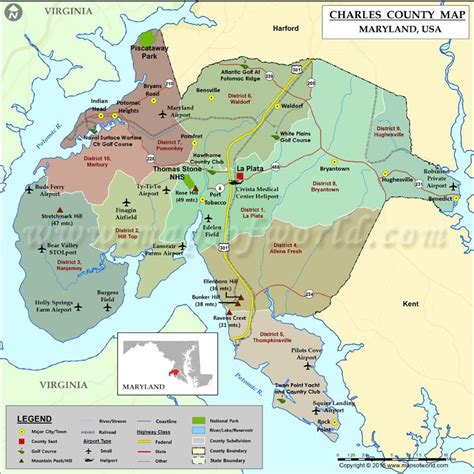 Charles County Map, Maryland | County map, Charles county, County