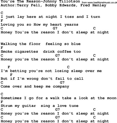 Country Music:You're The Reason-Johnny Tillotson Lyrics and Chords