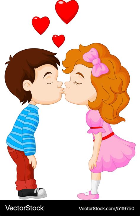 Cartoon boy and girl are kissing Royalty Free Vector Image