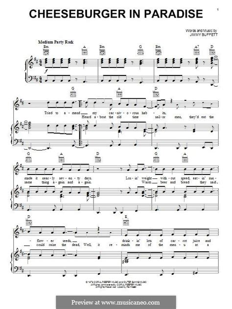 Cheeseburger in Paradise by J. Buffett - sheet music on MusicaNeo