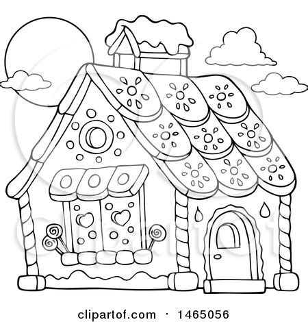 Clipart of a Black and White Hansel and Gretel Gingerbread House ...