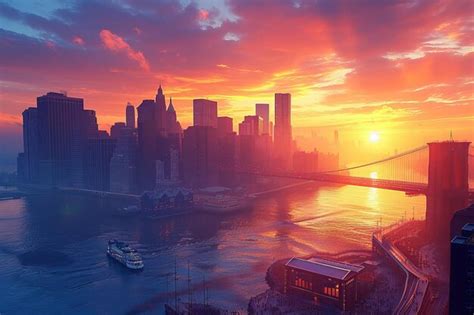 Premium Photo | New York City skyline at sunset