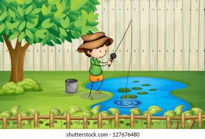 Illustration Boy Fishing Pond: เวกเตอร์สต็อก (ปลอดค่าลิขสิทธิ์) 127676480 | Shutterstock