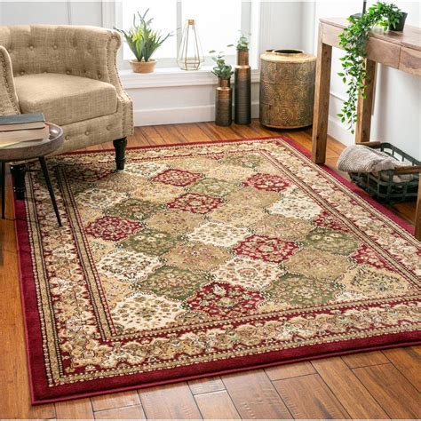 Monarch Panel Multi Color Red Oriental Area Rug Persian Formal Traditional Area Rug 4' x 5' Easy ...