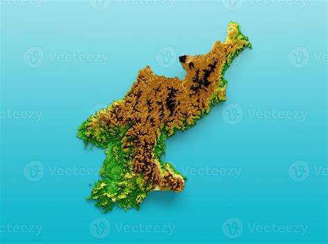 North Korea Map Shaded relief Color Height map on the sea Blue ...