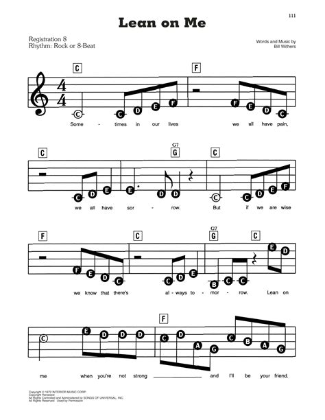 Lean On Me by Bill Withers Sheet Music for E-Z Play Today at Sheet ...