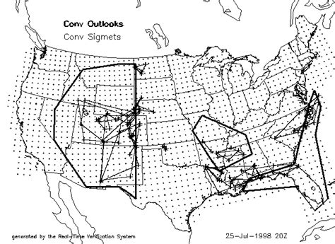 Map of convective SIGMET outlooks, convective SIGMETs, and 40-km grid.... | Download Scientific ...