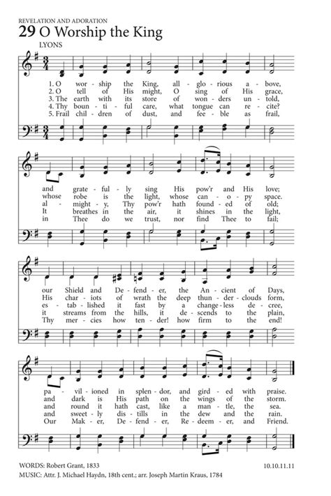 Hymns to the Living God 29. O worship the King, all-glorious above | Hymnary.org