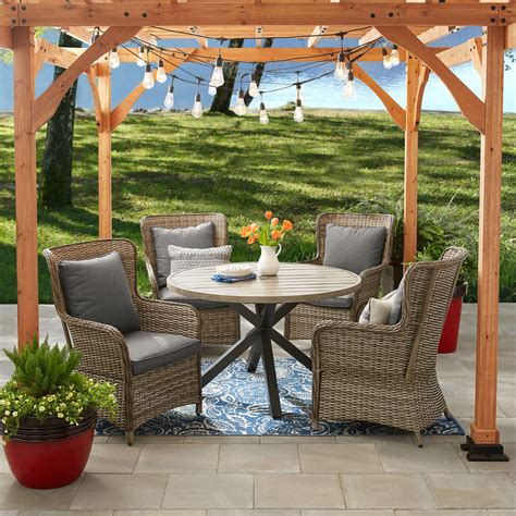 Better Homes and Gardens Victoria Outdoor Dining Patio Set, Cushioned Wicker 5 Piece - Walmart ...