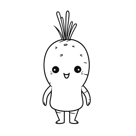 Cute Kawaii Carrot Cartoon Coloring Page With Sprites Outline Sketch ...