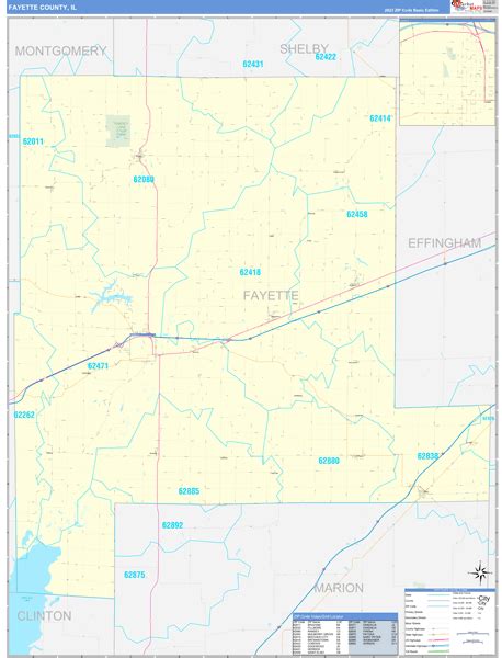 Fayette County, IL Zip Code Wall Map Basic Style by MarketMAPS - MapSales