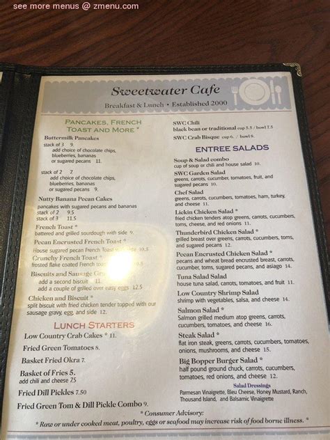 Menu at Sweetwater Cafe, Charleston, 801 Folly Rd