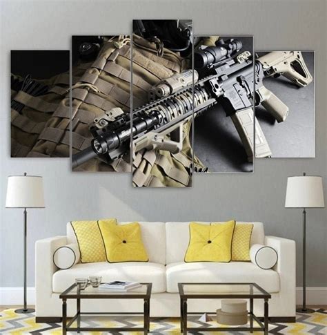 AR 15 Canvas Guns Wall Art Framed Ammo Tactical Gear Decor | Etsy