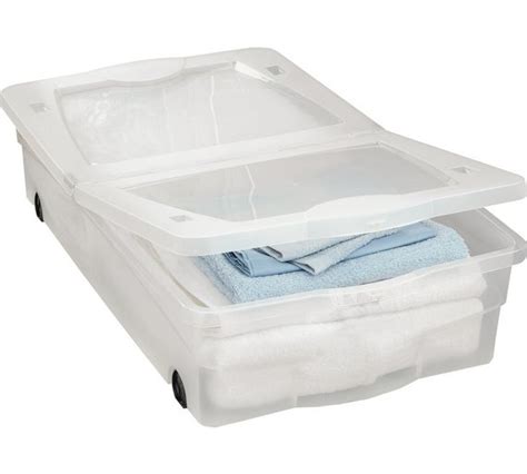 HOME 50 Litre Wheeled Plastic Underbed Storage Box With Lid Storage ...