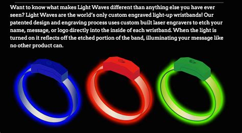LIGHT WAVES LED WRISTBANDS - PERSONALIZED - CUSTOM - Light Up Optical Engraved LED Bands
