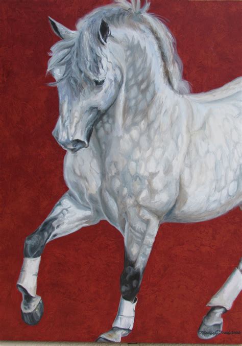 Grey Horse Art Prints, Red Background, Lusitano, Andalusian art, wall art – Martha J Dodd