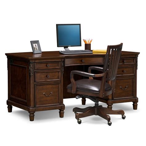 Ashland Executive Desk and Chair Set - Cherry | American Signature Furniture