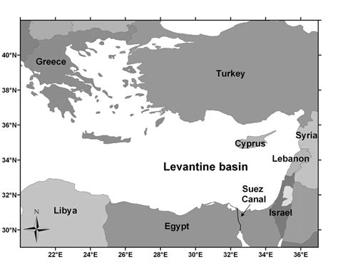 Map of the Levantine basin and surrounding countries. | Download ...