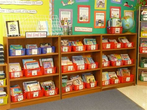 These genre baskets keep books organized and the read aloud book ...