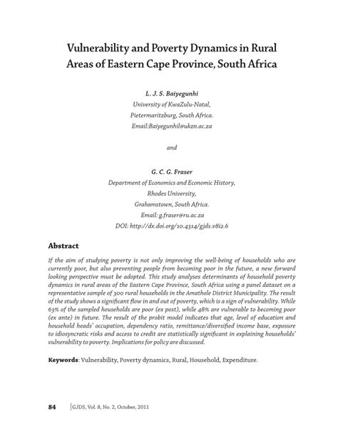 (PDF) Vulnerability and Poverty Dynamics in Rural Areas of Eastern Cape Province, South Africa