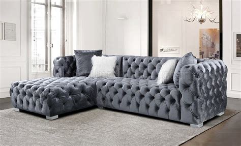 LCL-018 Sectional Sofa in Gray Velvet