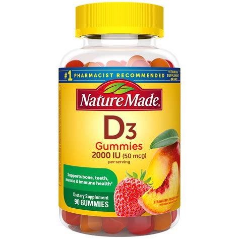 Nature Made Vitamin D3, 90 Gummies, Vitamin D 2000 IU (50 mcg), Vitamin D Gummies For Adults ...