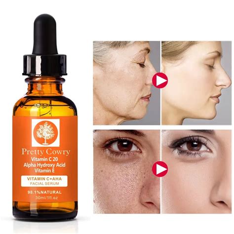 Vitamin C Serum With Alpha Hydroxy Acid & Vit E Natural & Organic Anti Wrinkle Reducer Formula ...