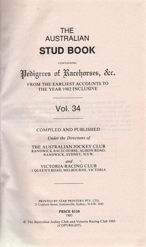 The Australian Stud Book Vol. 34 by Various: Very Good Hardcover (Original Cloth) (1985) First ...