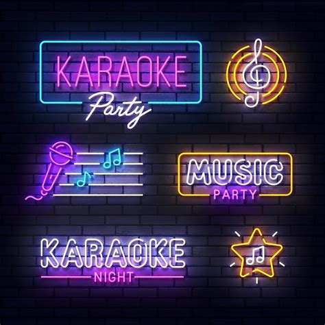 Premium Vector | Karaoke neon sign. glowing neon light signboard of ...