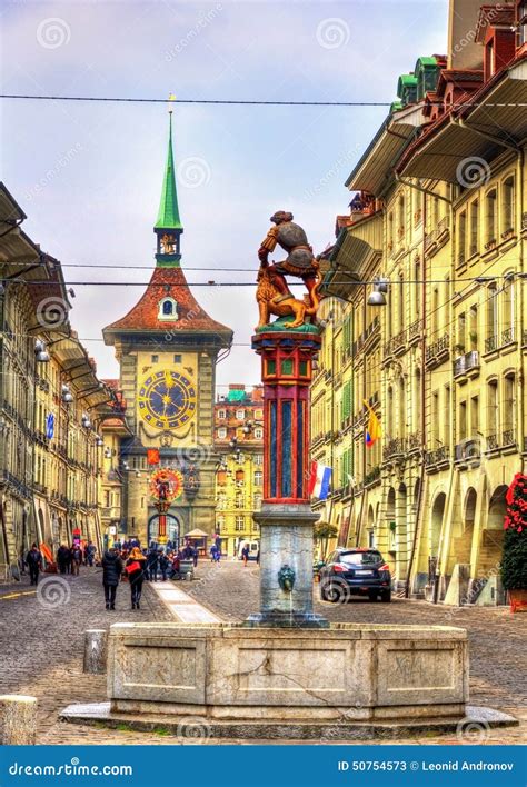 Fountain on the Kramgasse Street in the Old City of Bern Editorial Stock Photo - Image of ...