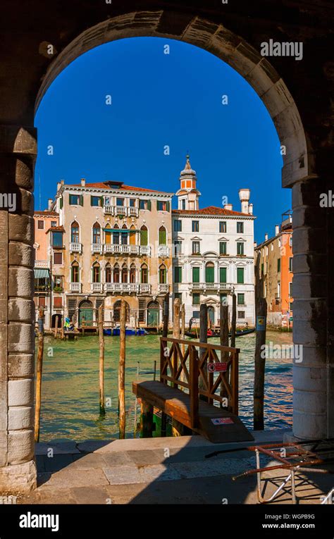 View of Gand Canal with its beautiful palace in Venice from Rialto Market arch Stock Photo - Alamy