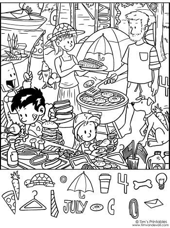 Printable July 4th Hidden Objects Puzzle - Tim's Printables | 隠し絵, 絵パズル, 教育