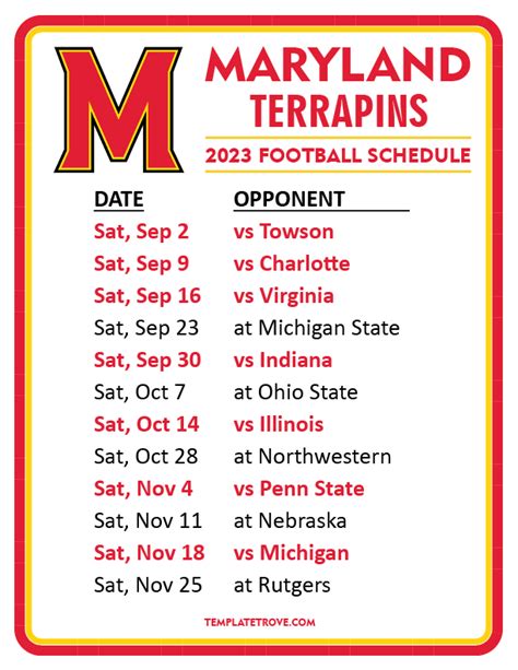 Printable 2023 Maryland Terrapins Football Schedule