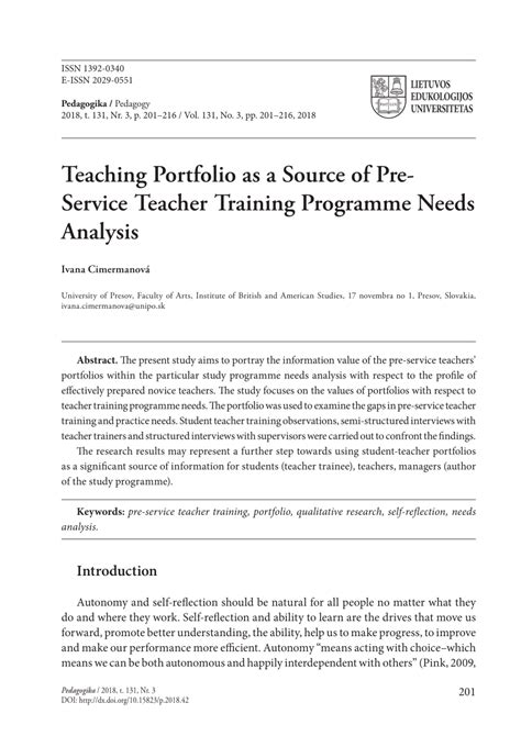 (PDF) Teaching Portfolio as a Source of Pre- Service Teacher Training ...