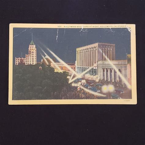 Postcard Hollywood Blvd at Night Hollywood California unused Vintage