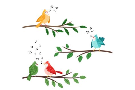 Bird songs. Singing birds friends on tree branches, birdes cartoon mus By SmartStartStocker ...