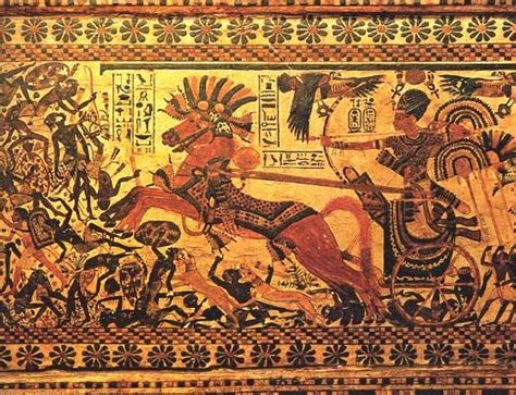 A Battle Scene of Tutanhkamun’s Tutankhamun, in a chariot, single handedly defeats an army of ...