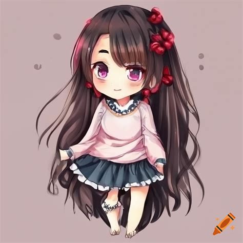 Cute anime style drawing of an asian girl chibi