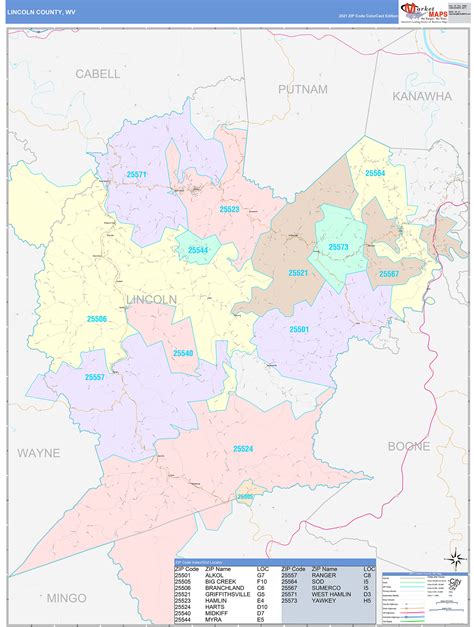 Lincoln County, WV Wall Map Color Cast Style by MarketMAPS - MapSales.com