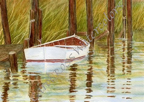 Row Boat Watercolor Matted Print - Etsy