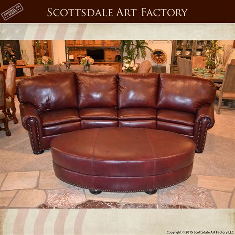 Curved Four Section Leather Sofa - Matching Oval Ottoman