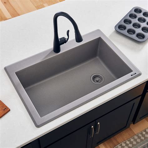 Ruvati 33 x 22 inch epiGranite Drop-in Topmount Granite Composite Single Bowl Kitchen Sink ...